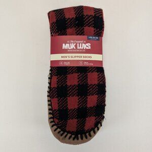 MUK LUKS Mens Slipper Socks L/XL 11-13 Red Black Plaid Warm NWT